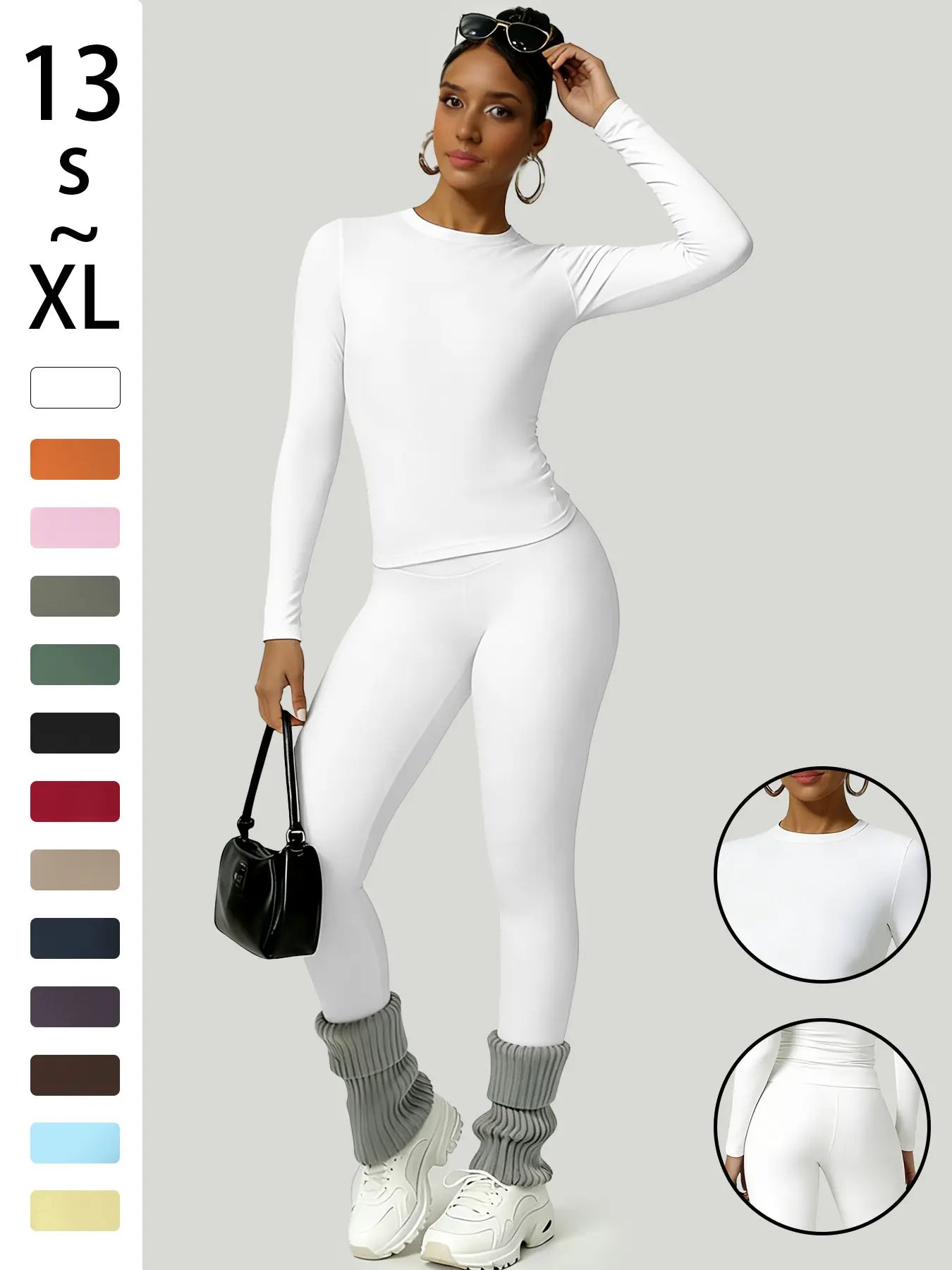 Women'S Two-Piece Set, Long Sleeve Top and Pants, Comfortable Solid round Neck T-Shirt & High Waist Slimming Leggings, Fall & Winter Casual Wear, Womenswear