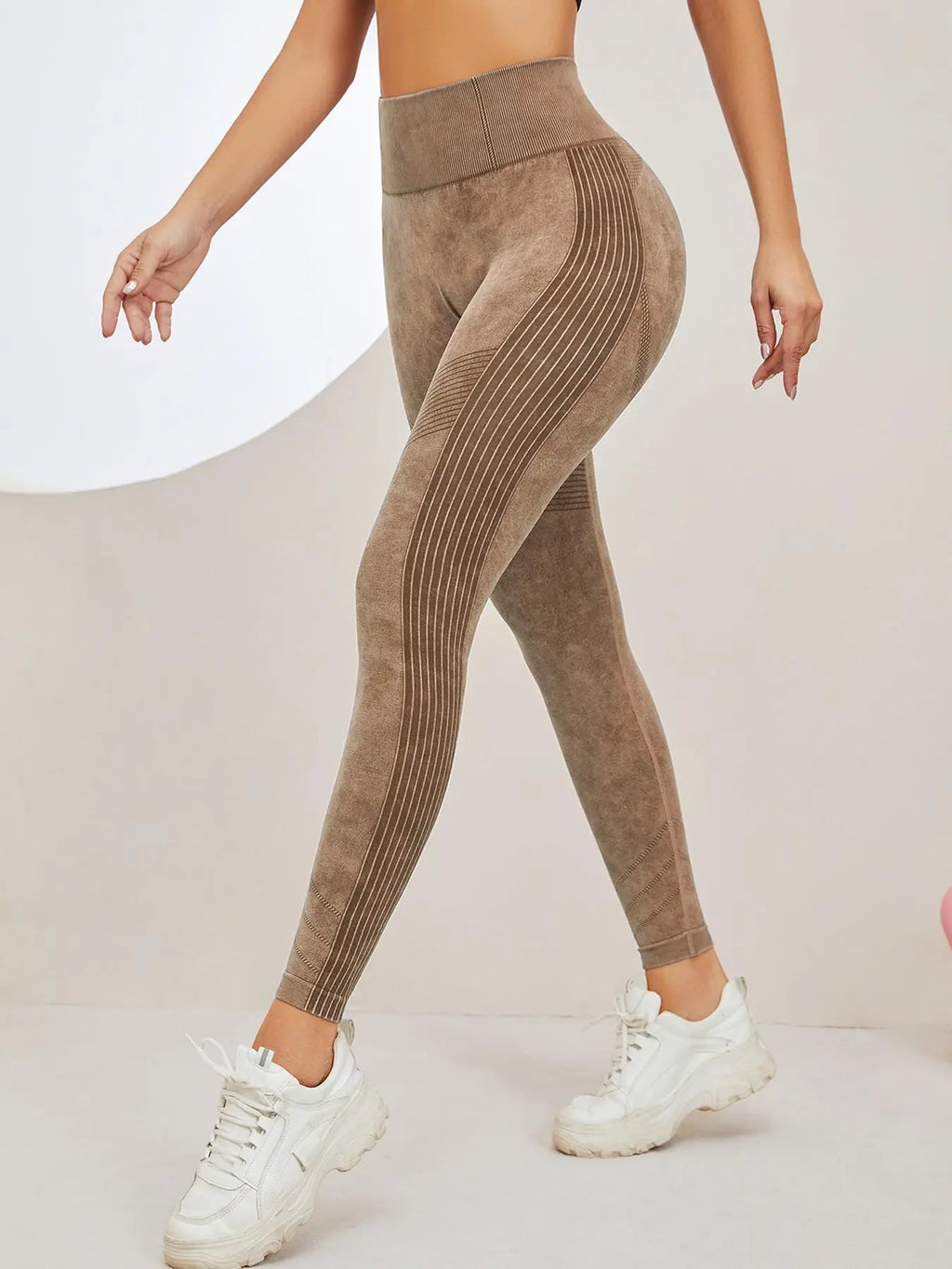Women'S Washed Ruched Sports Leggings, Skinny Yoga Bottoms, Casual Comfy Breathable High Waist Ribbed Tight Pants for Yoga Gym Workout Running, Ladies Sportswear for All Seasons