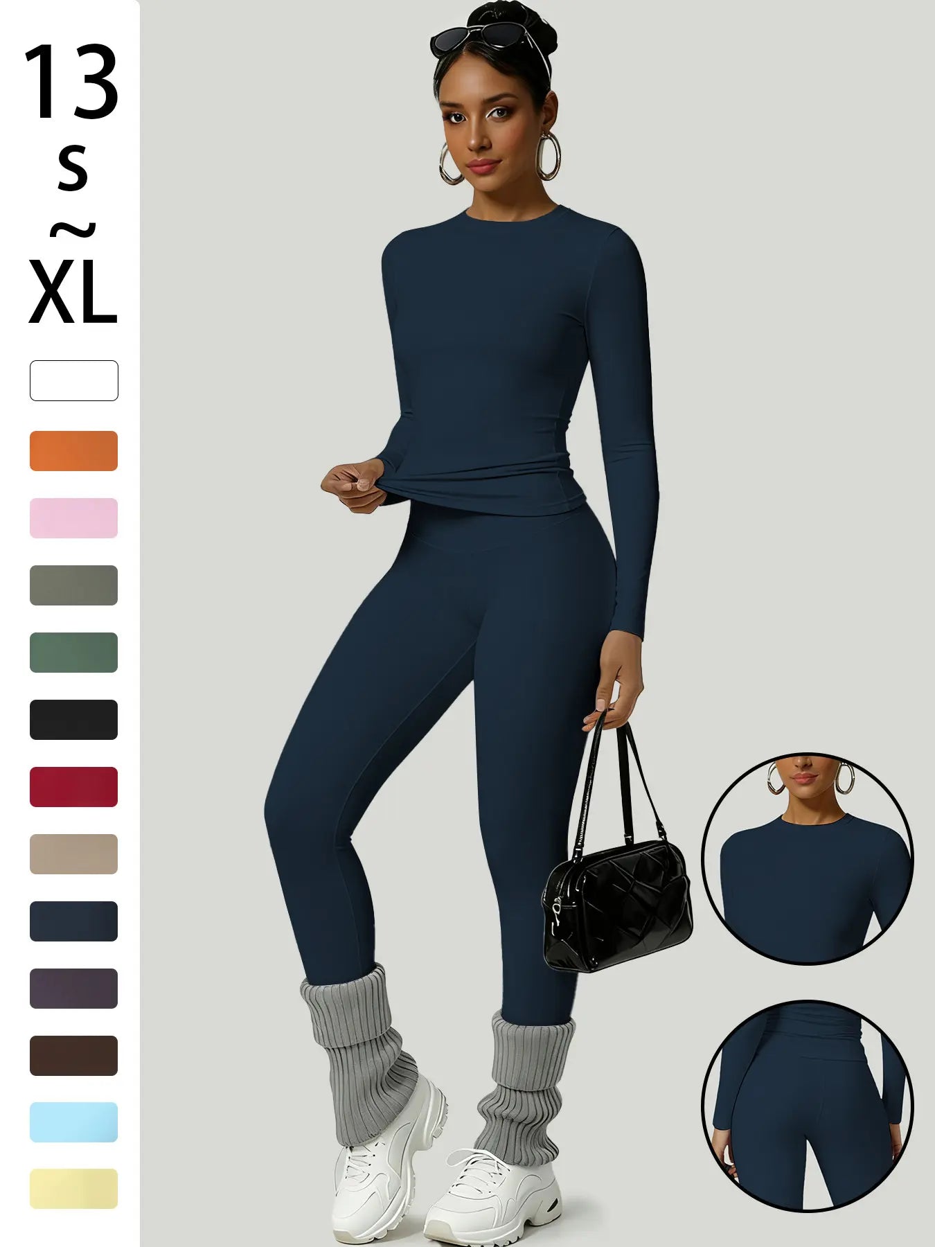 Women'S Two-Piece Set, Long Sleeve Top and Pants, Comfortable Solid round Neck T-Shirt & High Waist Slimming Leggings, Fall & Winter Casual Wear, Womenswear