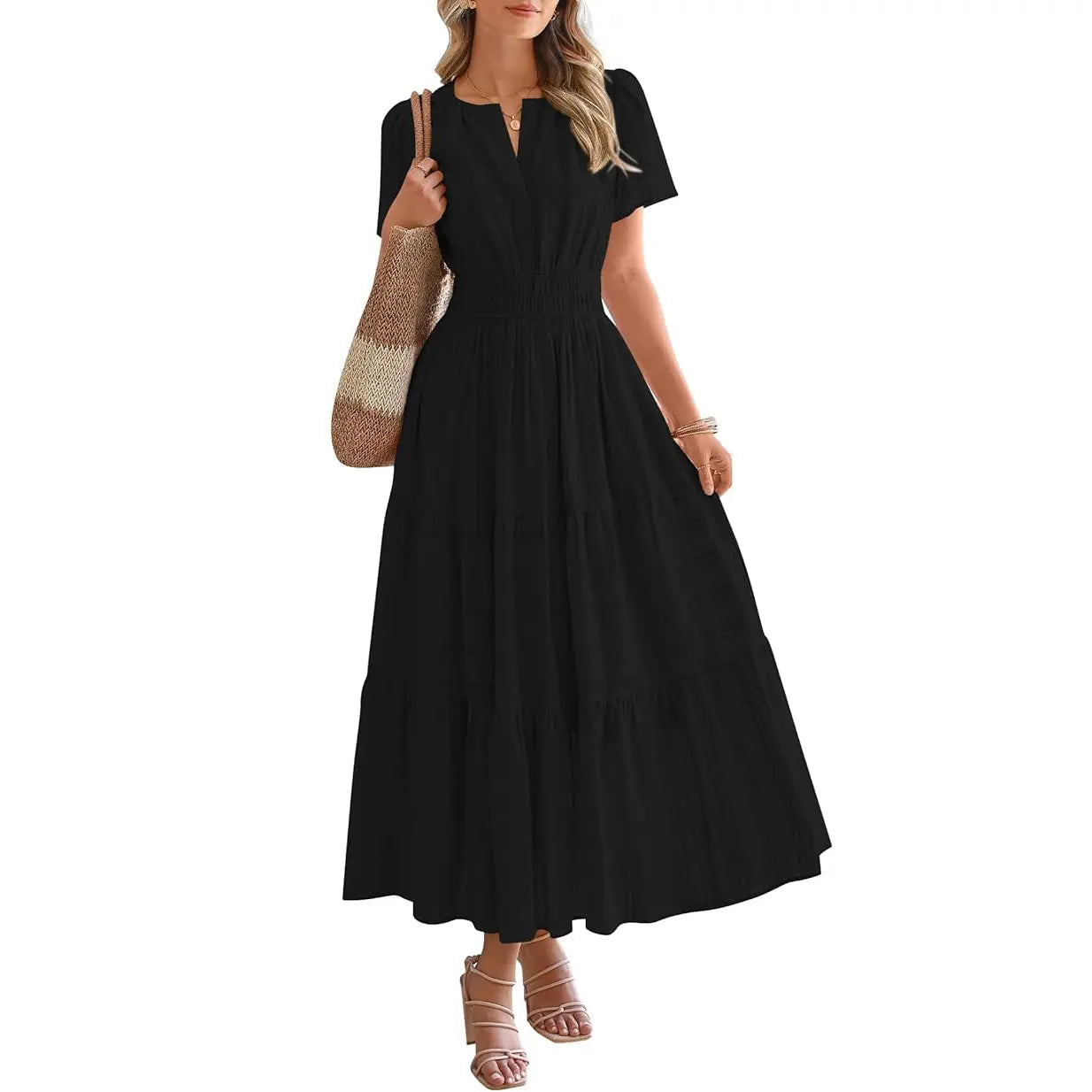 BTFBM Women'S Summer 2026 Casual Maxi Dress Lightweight Short Sleeve V Neck Boho Dress with Pockets