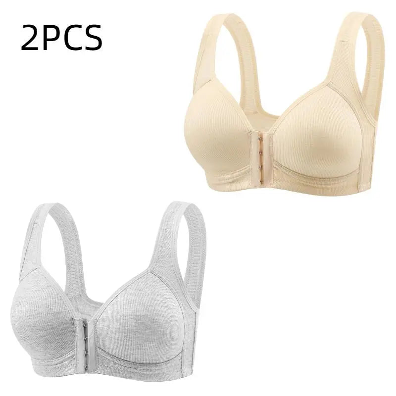 Esselegance Women'S Push-Up Bra (2/3/4PCS) - Adjustable Front Closure, Wire-Free Cross-Back, Seamless Side Support, Plain, Comfortable Breathable Underwear for Women, Cold Wash Suitable for Daily Spring-Summer Wear