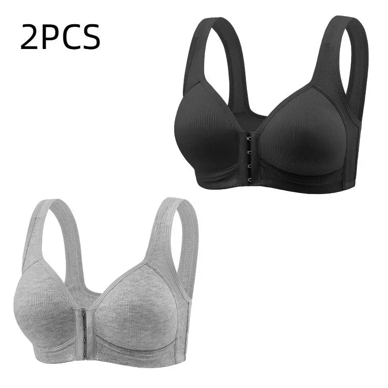 Esselegance Women'S Push-Up Bra (2/3/4PCS) - Adjustable Front Closure, Wire-Free Cross-Back, Seamless Side Support, Plain, Comfortable Breathable Underwear for Women, Cold Wash Suitable for Daily Spring-Summer Wear