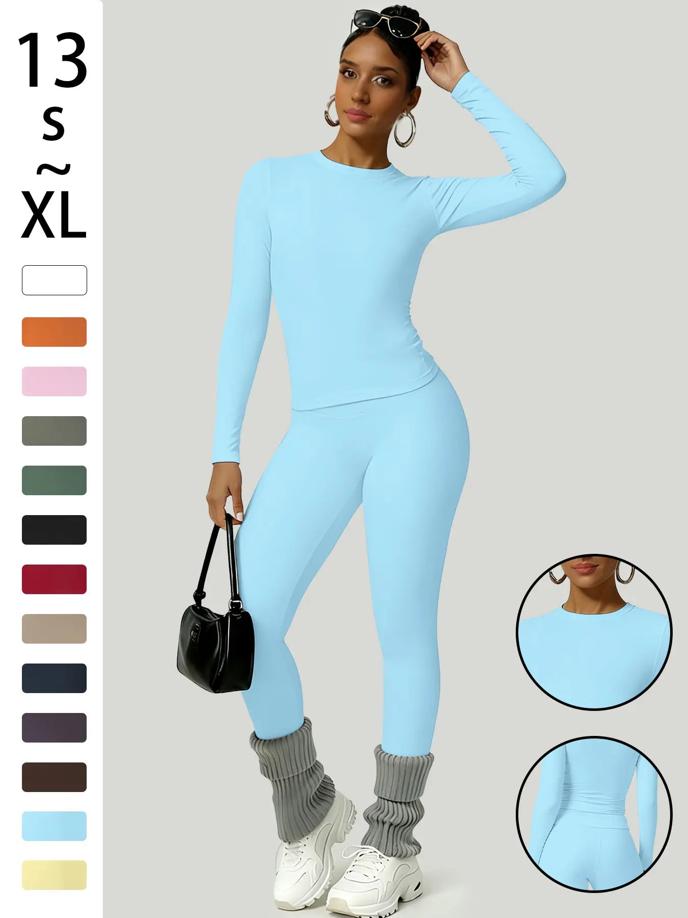 Women'S Two-Piece Set, Long Sleeve Top and Pants, Comfortable Solid round Neck T-Shirt & High Waist Slimming Leggings, Fall & Winter Casual Wear, Womenswear