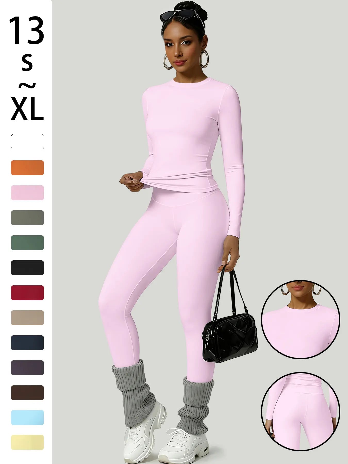 Women'S Two-Piece Set, Long Sleeve Top and Pants, Comfortable Solid round Neck T-Shirt & High Waist Slimming Leggings, Fall & Winter Casual Wear, Womenswear