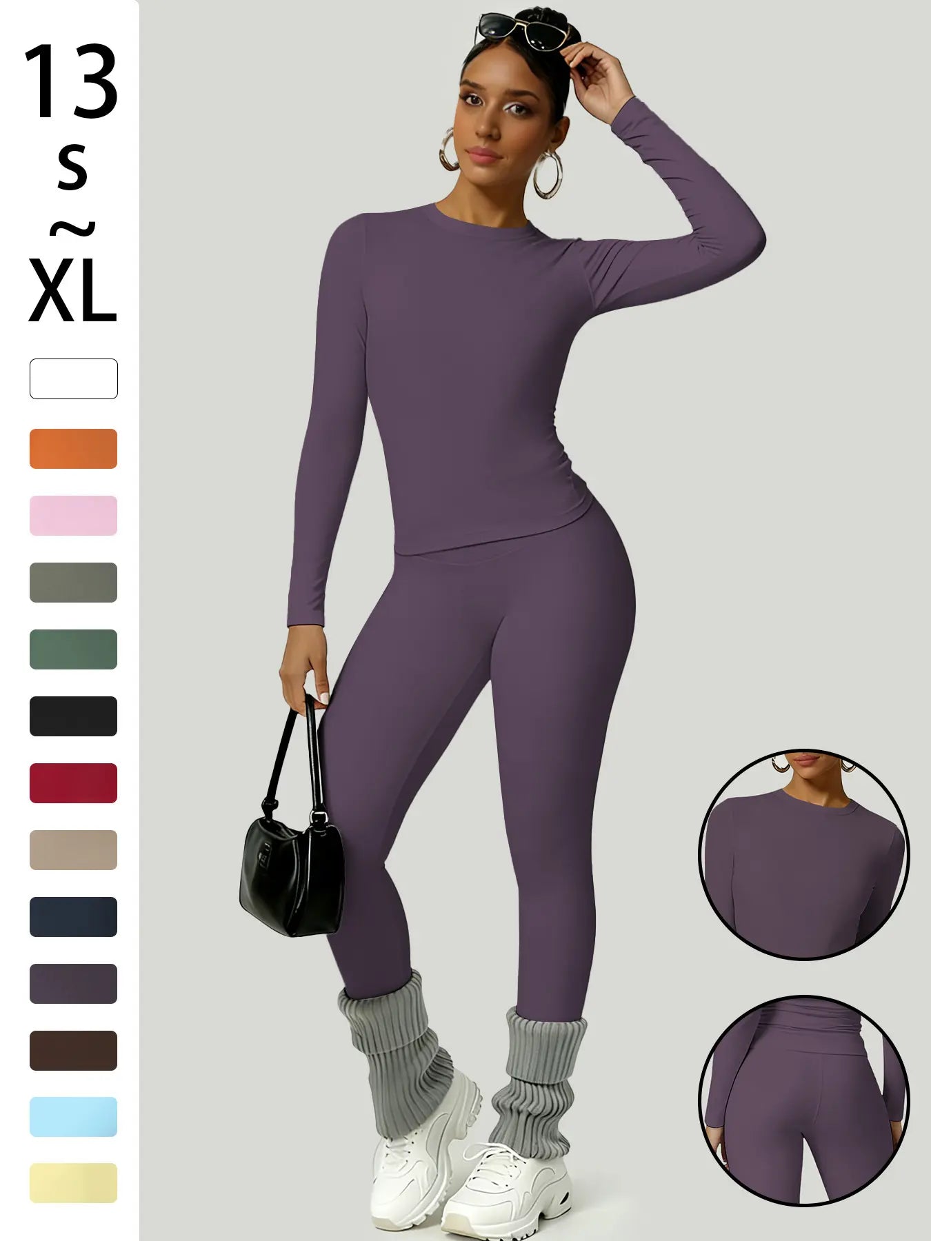 Women'S Two-Piece Set, Long Sleeve Top and Pants, Comfortable Solid round Neck T-Shirt & High Waist Slimming Leggings, Fall & Winter Casual Wear, Womenswear