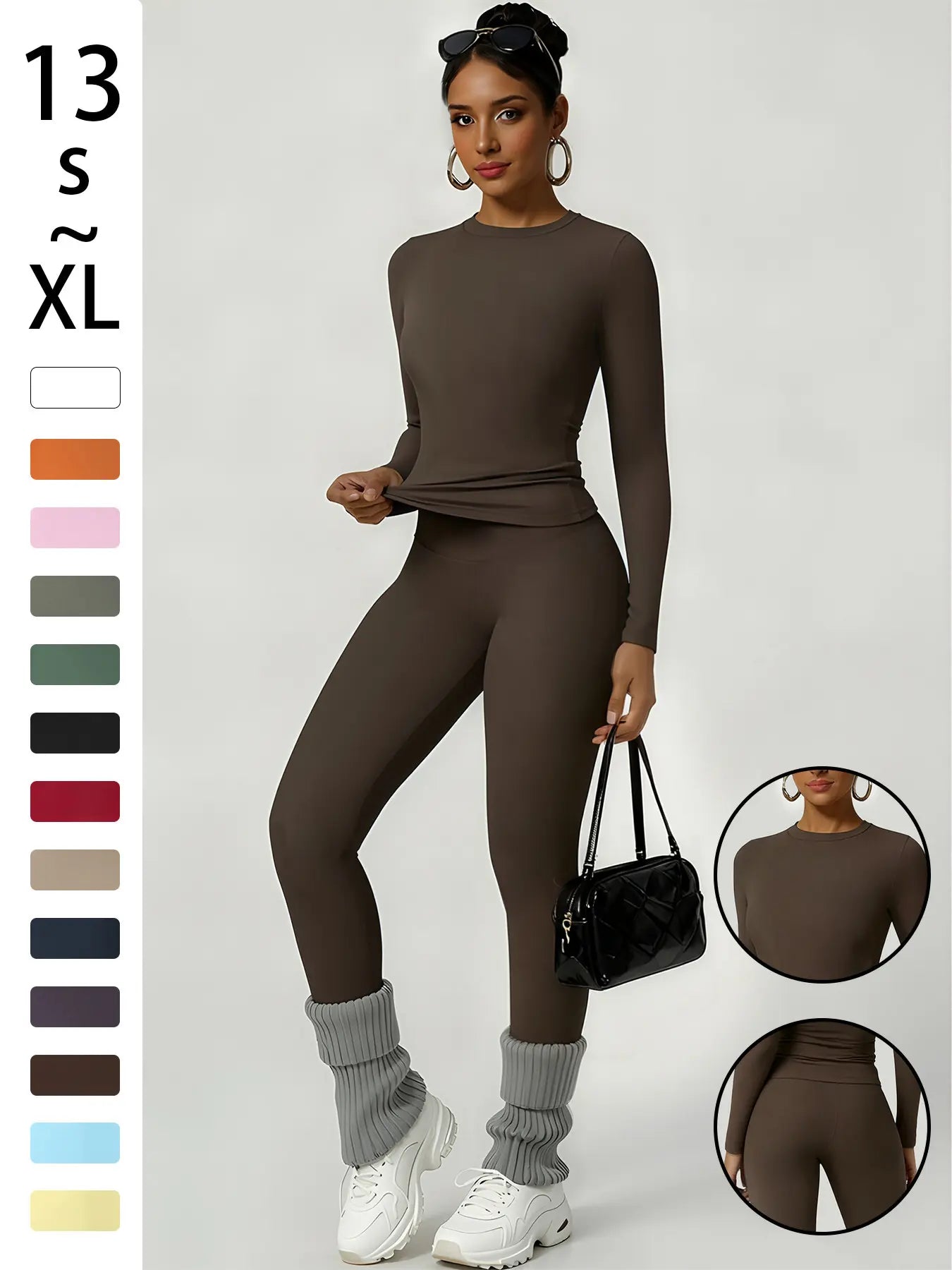 Women'S Two-Piece Set, Long Sleeve Top and Pants, Comfortable Solid round Neck T-Shirt & High Waist Slimming Leggings, Fall & Winter Casual Wear, Womenswear