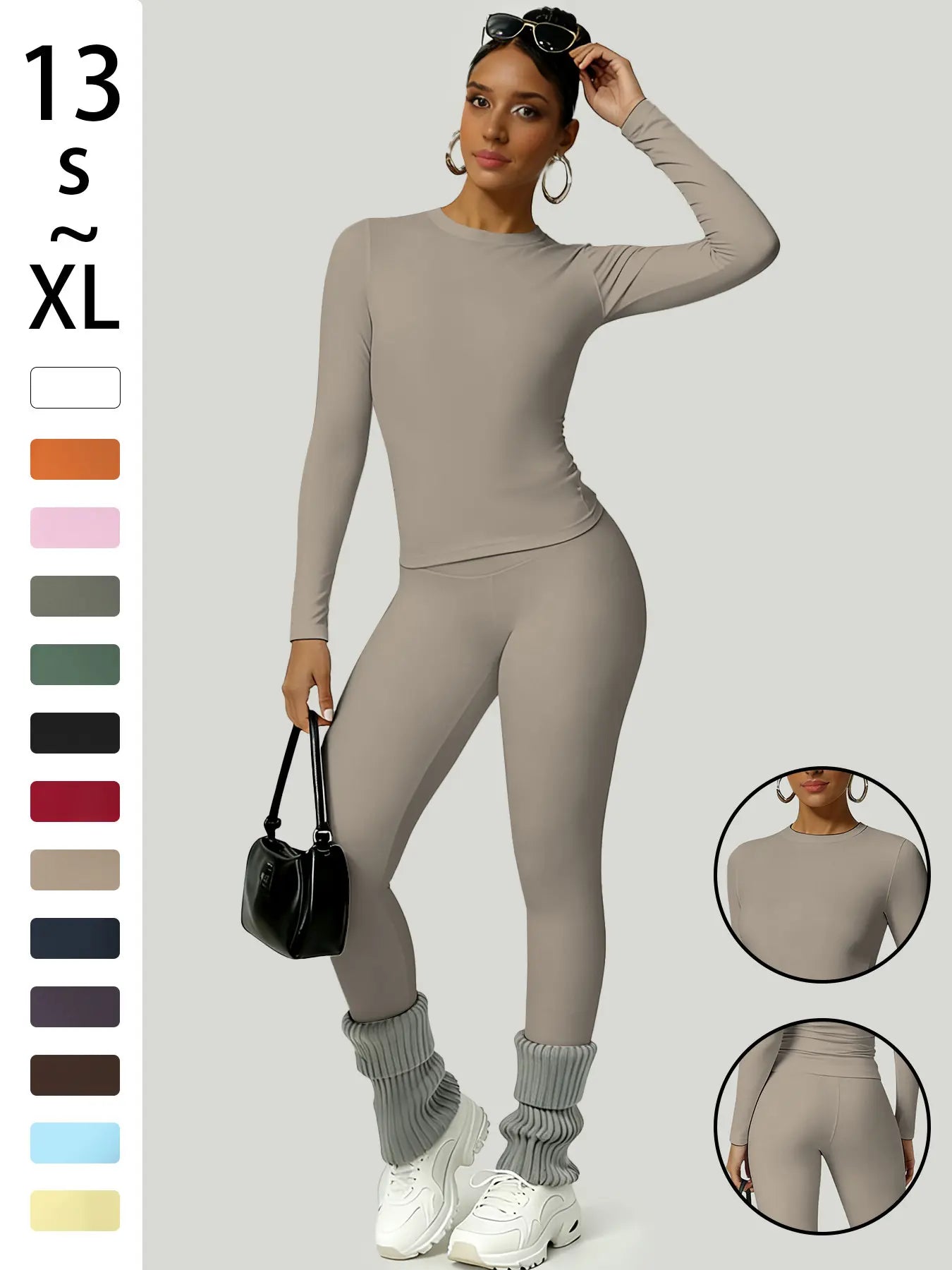 Women'S Two-Piece Set, Long Sleeve Top and Pants, Comfortable Solid round Neck T-Shirt & High Waist Slimming Leggings, Fall & Winter Casual Wear, Womenswear