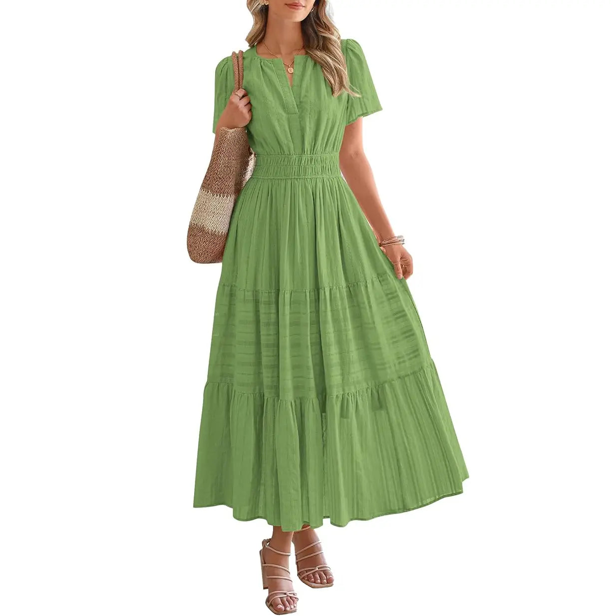 BTFBM Women'S Summer 2026 Casual Maxi Dress Lightweight Short Sleeve V Neck Boho Dress with Pockets