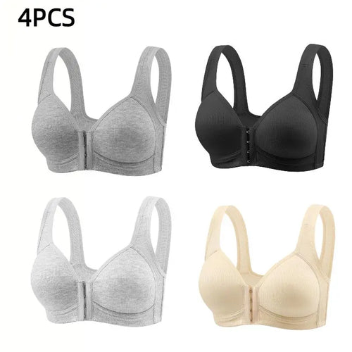 Esselegance Women'S Push-Up Bra (2/3/4PCS) - Adjustable Front Closure, Wire-Free Cross-Back, Seamless Side Support, Plain, Comfortable Breathable Underwear for Women, Cold Wash Suitable for Daily Spring-Summer Wear