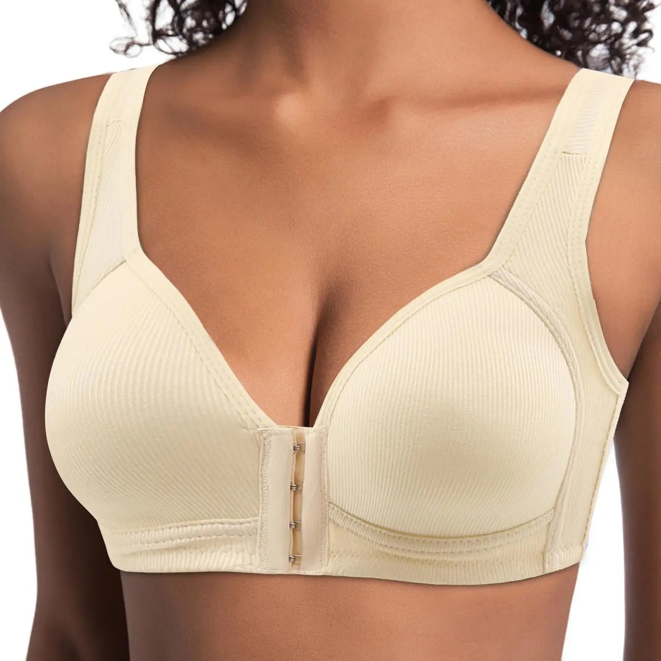 Esselegance Women'S Push-Up Bra (2/3/4PCS) - Adjustable Front Closure, Wire-Free Cross-Back, Seamless Side Support, Plain, Comfortable Breathable Underwear for Women, Cold Wash Suitable for Daily Spring-Summer Wear