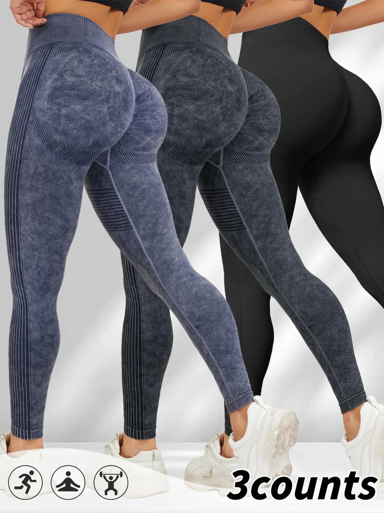 Women'S Washed Ruched Sports Leggings, Skinny Yoga Bottoms, Casual Comfy Breathable High Waist Ribbed Tight Pants for Yoga Gym Workout Running, Ladies Sportswear for All Seasons