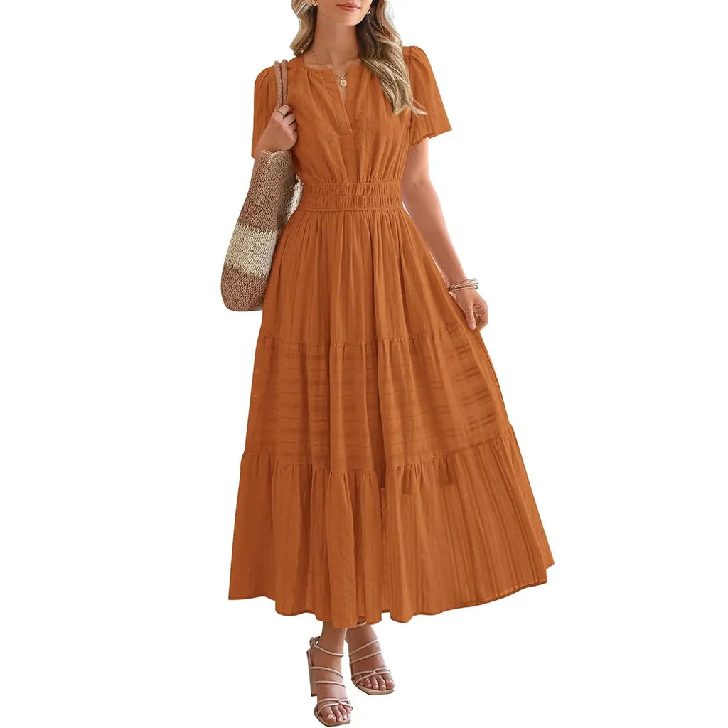 BTFBM Women'S Summer 2026 Casual Maxi Dress Lightweight Short Sleeve V Neck Boho Dress with Pockets