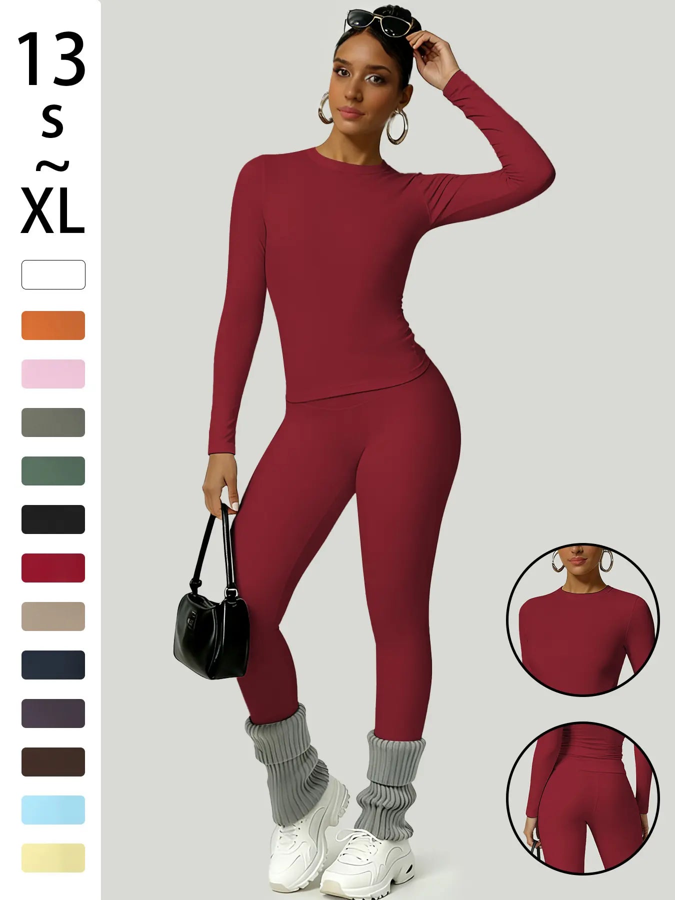 Women'S Two-Piece Set, Long Sleeve Top and Pants, Comfortable Solid round Neck T-Shirt & High Waist Slimming Leggings, Fall & Winter Casual Wear, Womenswear