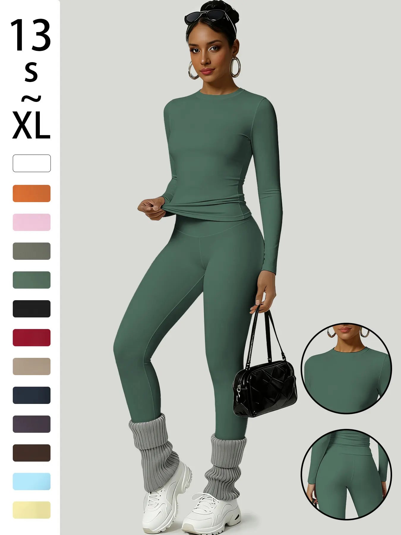 Women'S Two-Piece Set, Long Sleeve Top and Pants, Comfortable Solid round Neck T-Shirt & High Waist Slimming Leggings, Fall & Winter Casual Wear, Womenswear