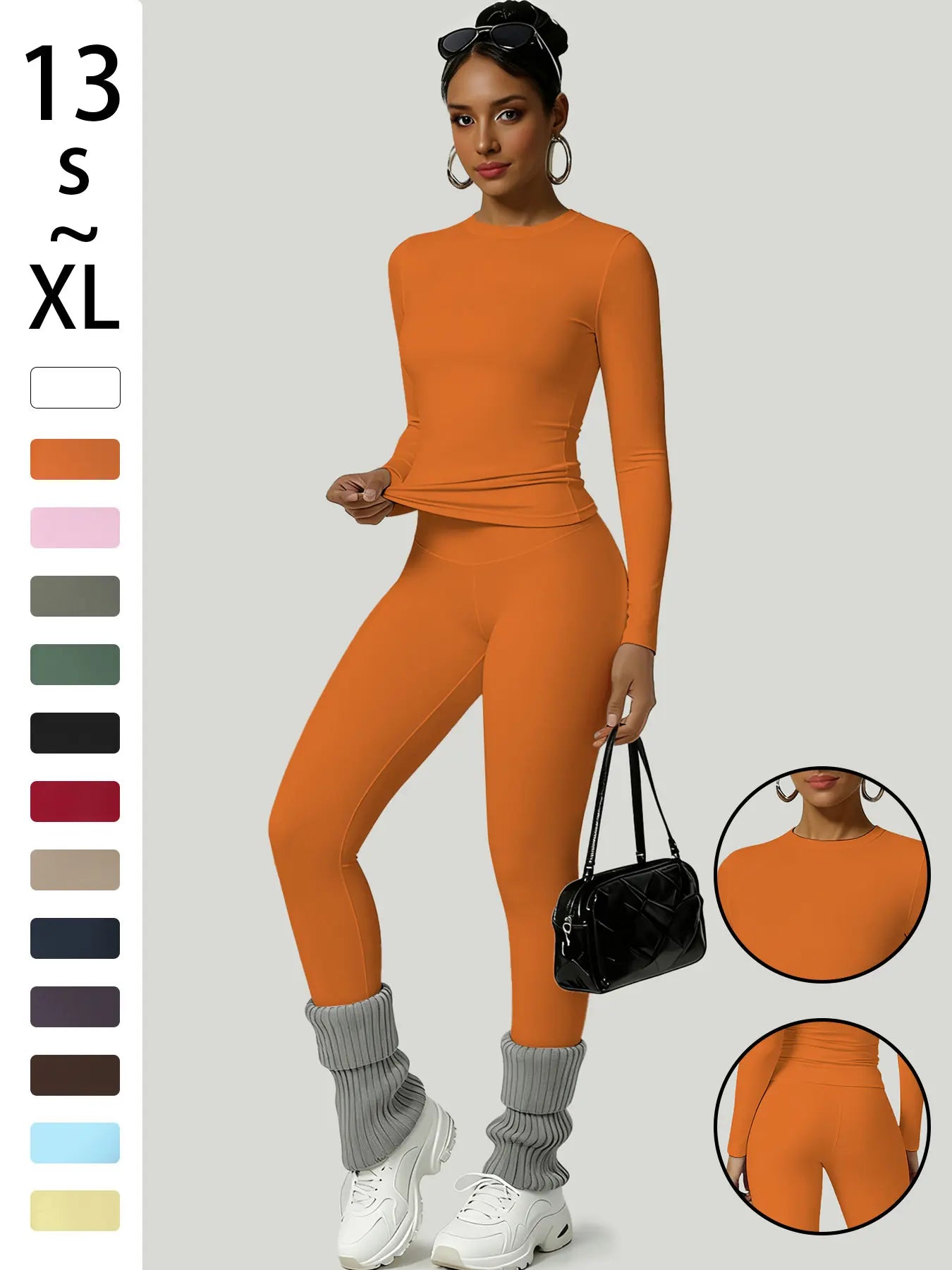 Women'S Two-Piece Set, Long Sleeve Top and Pants, Comfortable Solid round Neck T-Shirt & High Waist Slimming Leggings, Fall & Winter Casual Wear, Womenswear