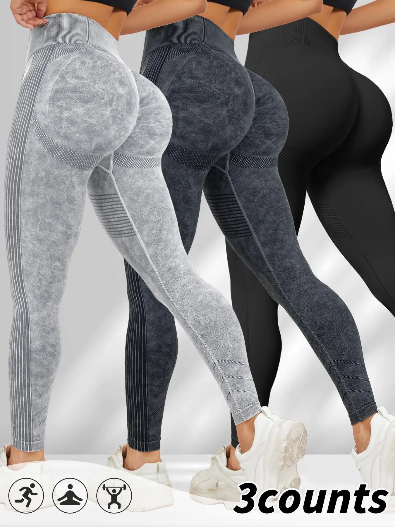 Women'S Washed Ruched Sports Leggings, Skinny Yoga Bottoms, Casual Comfy Breathable High Waist Ribbed Tight Pants for Yoga Gym Workout Running, Ladies Sportswear for All Seasons