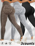 Women'S Washed Ruched Sports Leggings, Skinny Yoga Bottoms, Casual Comfy Breathable High Waist Ribbed Tight Pants for Yoga Gym Workout Running, Ladies Sportswear for All Seasons