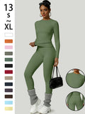 Women'S Two-Piece Set, Long Sleeve Top and Pants, Comfortable Solid round Neck T-Shirt & High Waist Slimming Leggings, Fall & Winter Casual Wear, Womenswear
