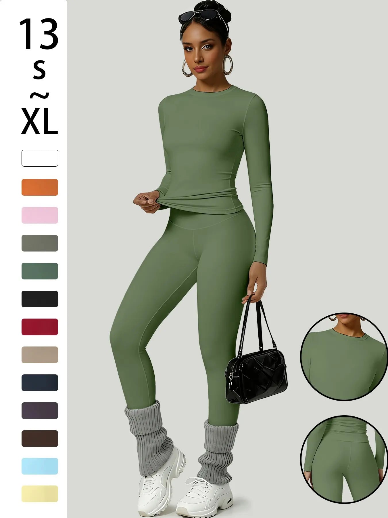 Women'S Two-Piece Set, Long Sleeve Top and Pants, Comfortable Solid round Neck T-Shirt & High Waist Slimming Leggings, Fall & Winter Casual Wear, Womenswear