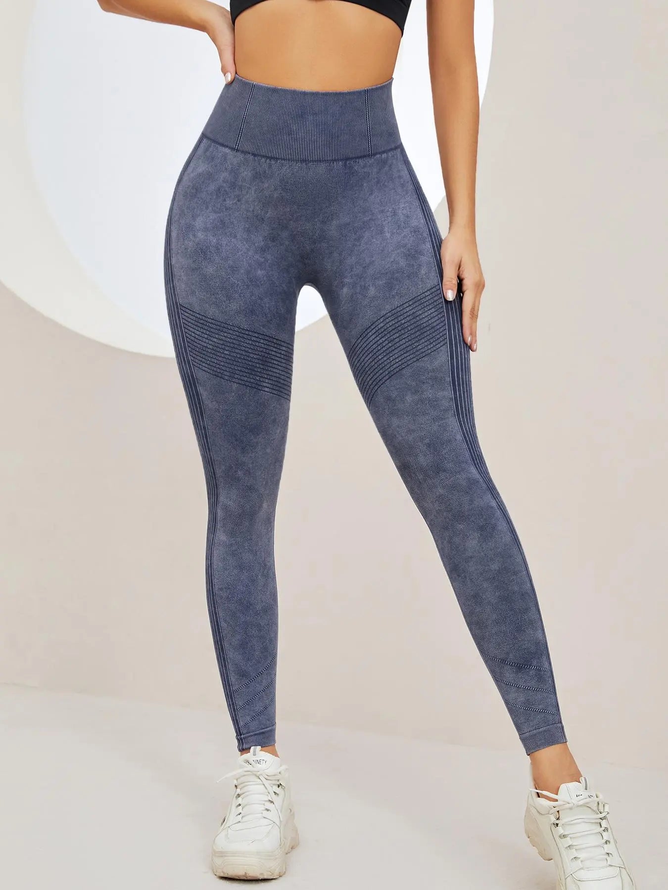 Women'S Washed Ruched Sports Leggings, Skinny Yoga Bottoms, Casual Comfy Breathable High Waist Ribbed Tight Pants for Yoga Gym Workout Running, Ladies Sportswear for All Seasons