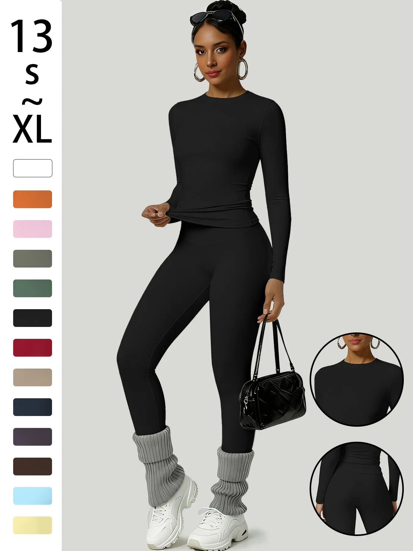Women'S Two-Piece Set, Long Sleeve Top and Pants, Comfortable Solid round Neck T-Shirt & High Waist Slimming Leggings, Fall & Winter Casual Wear, Womenswear